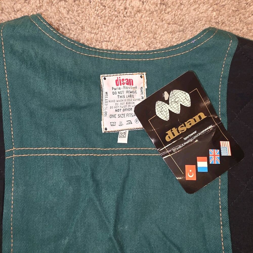 Nwt Vintage Disan Black And Green Denim Cargo Convertable Adjustable Vest OS‎ - Picture 3 of 8